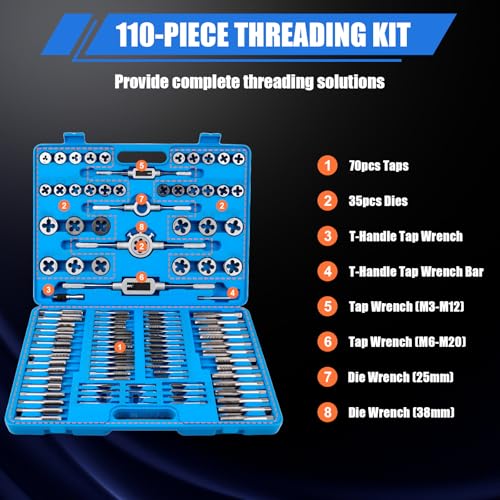 Aikyciu 110-Piece Metric Tap and Die Set, M2 to M18 Thread Repair Kit, Complete Tap & Die Sets with Storage Case for Cutting Internal and External Threads - Image 5