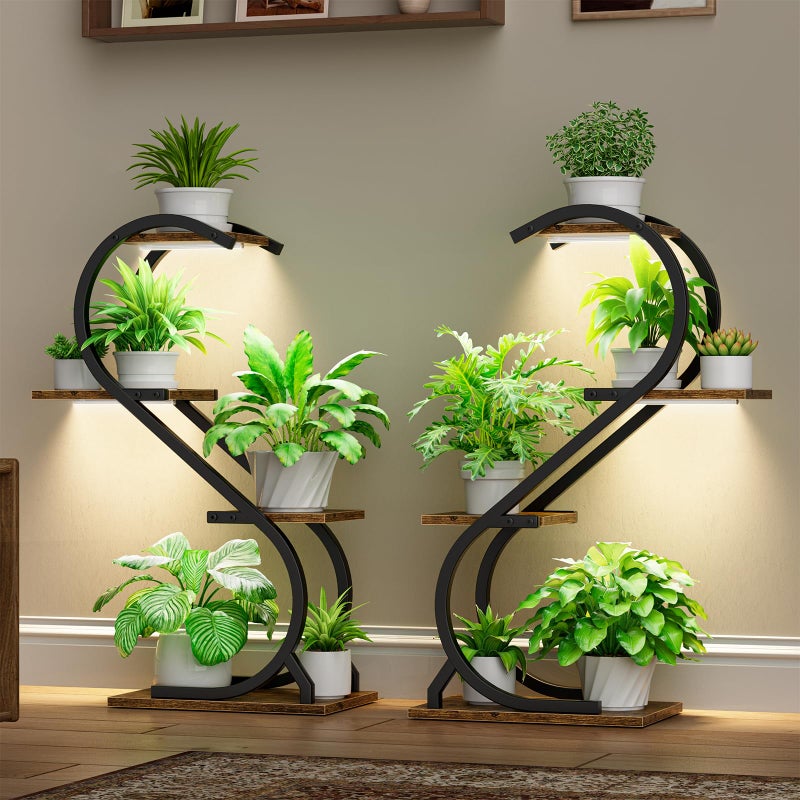 LATIBELL Plant Stand Indoor with Grow Light, 4 Tiered Metal Plant Shelf indoor, 29'' Plant Stands for Indoor Plants Multiple, Flower Stands for Indoor Plants Living Room, Patio, Balcony (2 Pack) - Image 1