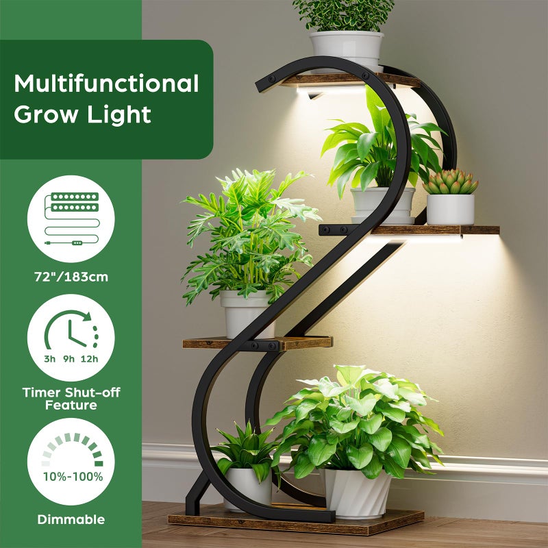 LATIBELL Plant Stand Indoor with Grow Light, 4 Tiered Metal Plant Shelf indoor, 29'' Plant Stands for Indoor Plants Multiple, Flower Stands for Indoor Plants Living Room, Patio, Balcony (2 Pack) - Image 3
