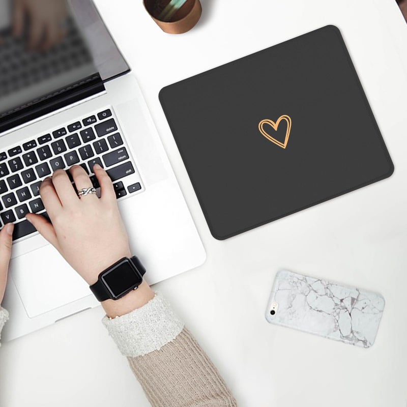 Seorsok Square Aesthetic Cute Heart Mouse Pad,Office Home Personalized Mouse Mat Design,Waterproof Funny Mousepad,Non-Slip Rubber Base Computer Mouse Pads for Wireless Mouse,Black - Image 4