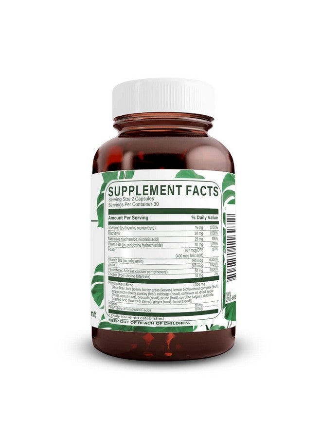 Natural Nutra Vitamin B Complex With Niacin Pantothenic Acid Floate Thiamin Biotin Supports Nervous System Health Healthy Skin Eye And Hair Whole Food Supplement 60 Vegetarian Capsules - Image 3