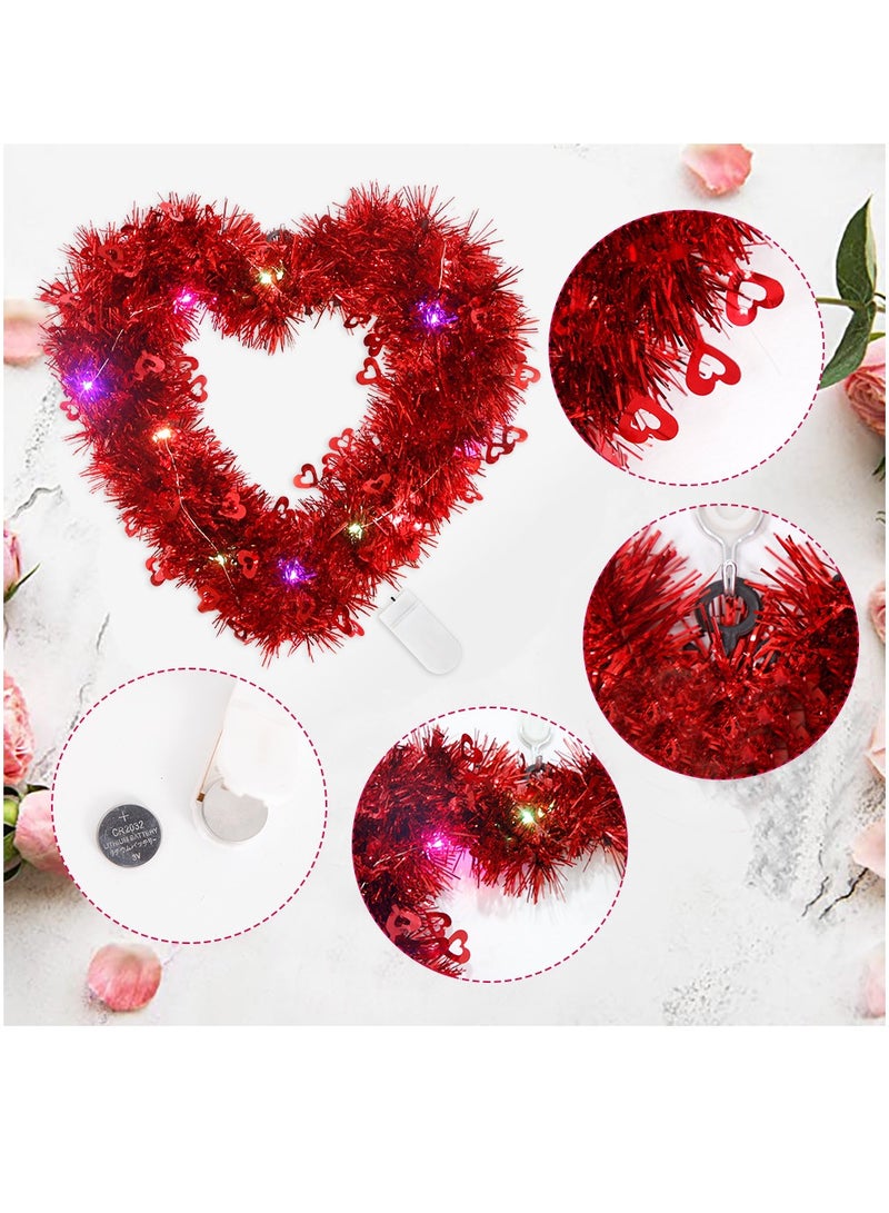 SYOSI Heart Shaped Wreaths, 2 Pcs Handmade Artificial Decorative Wreath, Red Heart Wreath with LED Lights for Front Door Decor Wedding Proposal Engagement Party  - Image 4