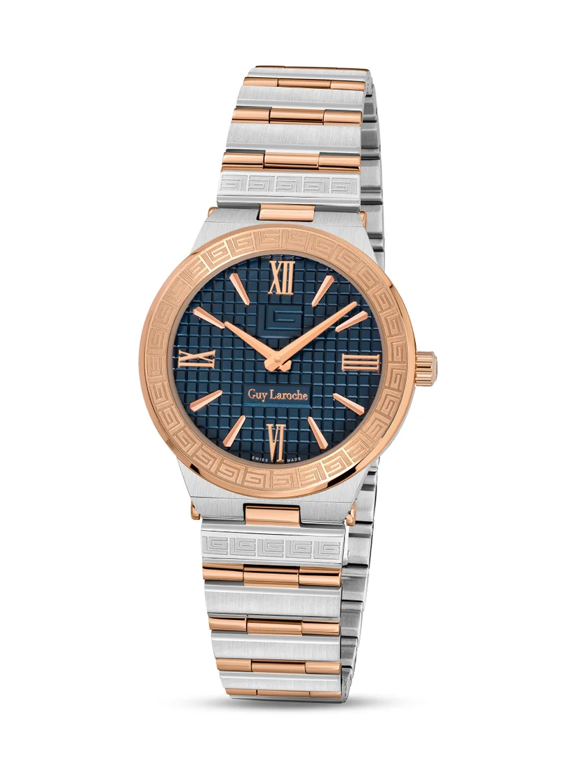 Guy Laroche Sacha Watch for Women with Silver and Rosegold Stainless Steel Bracelet 32 mm 5 Atm