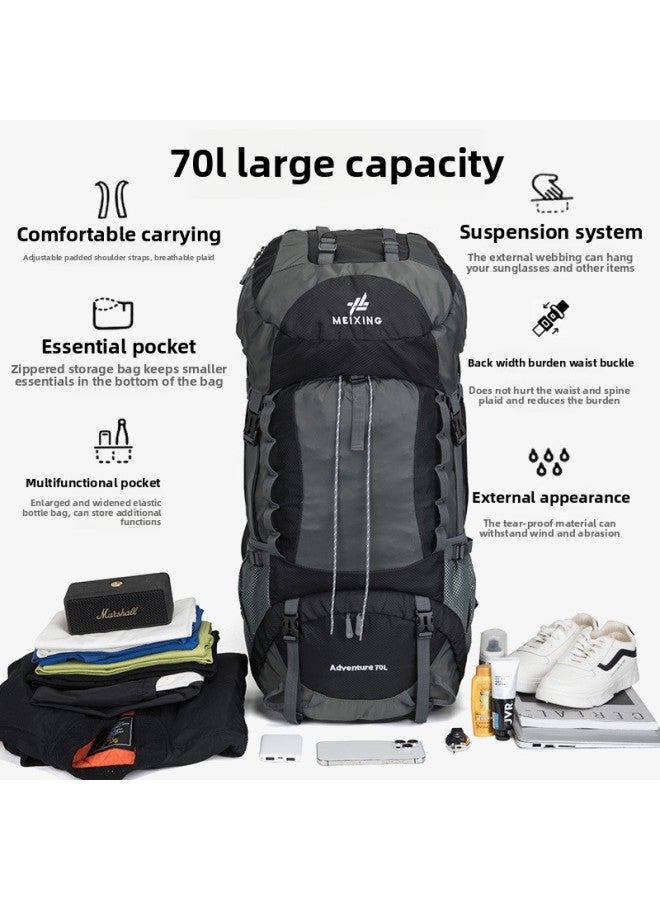 Generic Meixing Professional Mountaineering Bag Outdoor Camping Backpack Large Capacity Casual Fashion Men's And Women's Backpack 70L-Color:Cyan-Capacity:70L  - Image 4