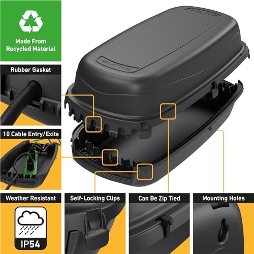D-Line DLine Outdoor Weatherproof Electrical Cable Box IP54 Rated for Safe Outdoor Use Power Strip Enclosure Plug Protector Garden Extension Cord Cover 114in L x 492in W x 433in H Black - Image 3