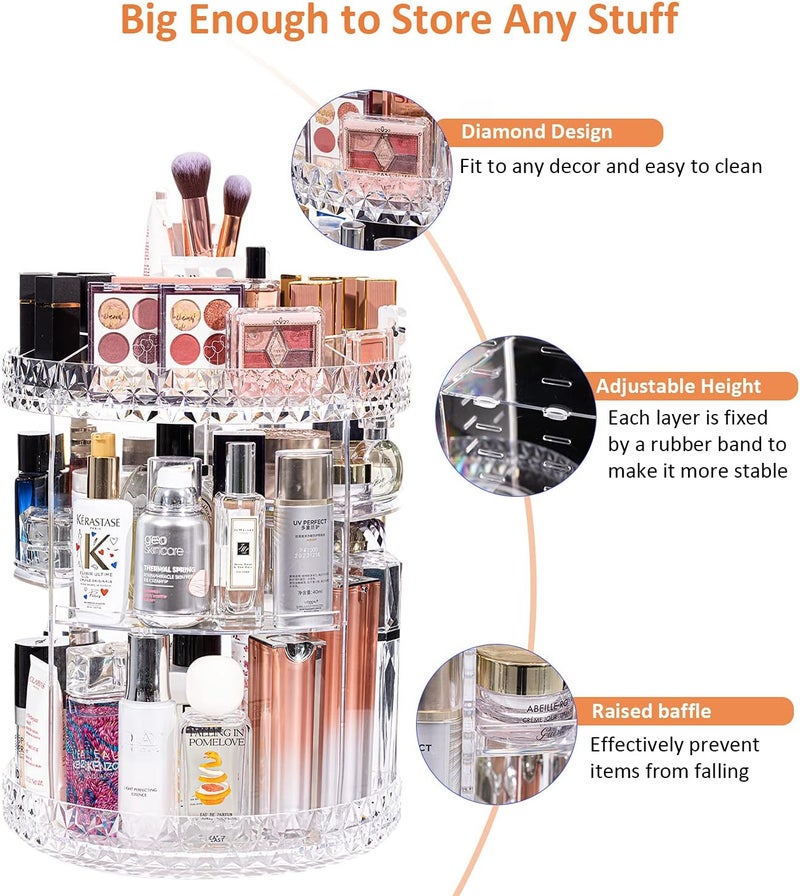 makeup organiser, 360 degree rotating cosmetic organiser with adjustable 7 layers, large capacity make up storage for dresser bedroom bathroom, clear acrylic - Image 5