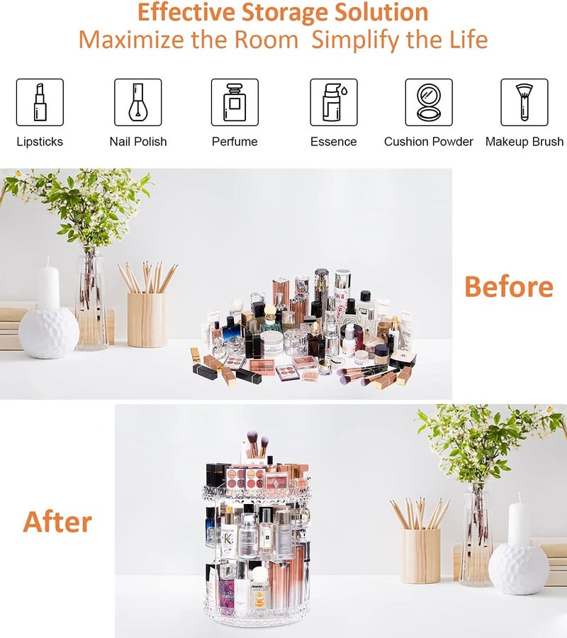 makeup organiser, 360 degree rotating cosmetic organiser with adjustable 7 layers, large capacity make up storage for dresser bedroom bathroom, clear acrylic - Image 4