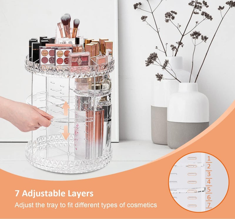 makeup organiser, 360 degree rotating cosmetic organiser with adjustable 7 layers, large capacity make up storage for dresser bedroom bathroom, clear acrylic - Image 3