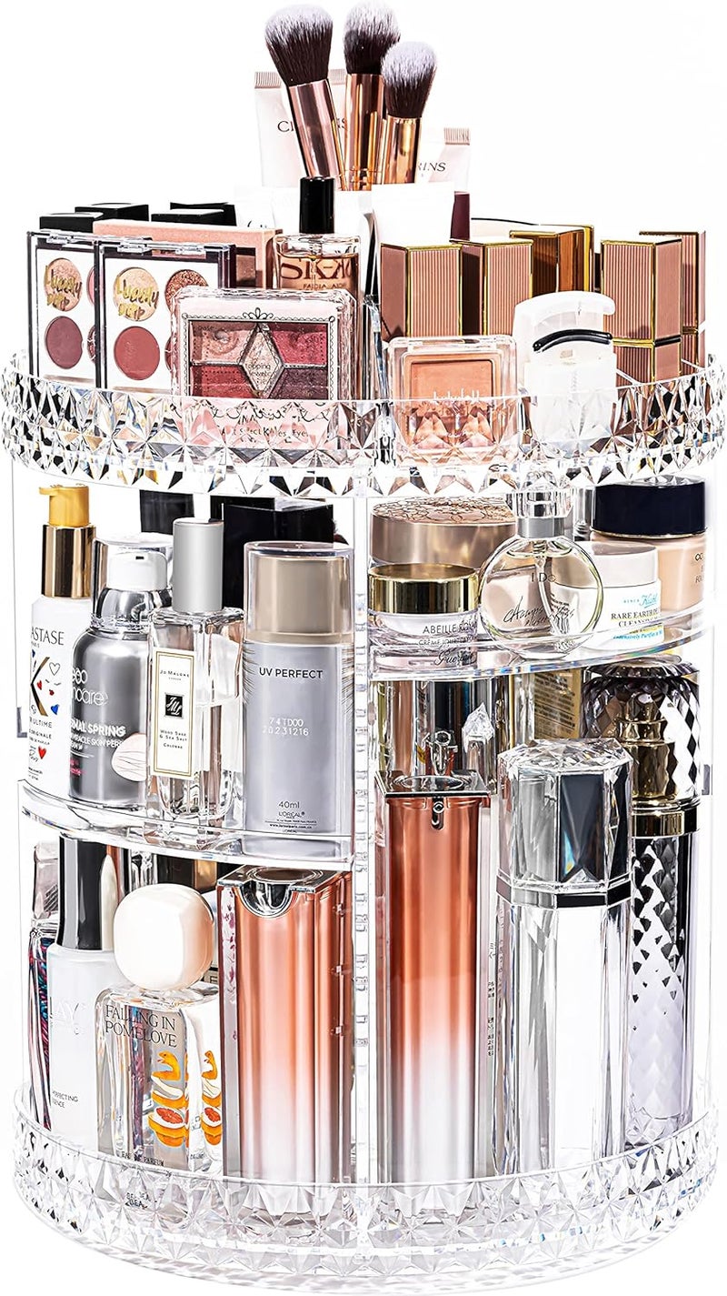 makeup organiser, 360 degree rotating cosmetic organiser with adjustable 7 layers, large capacity make up storage for dresser bedroom bathroom, clear acrylic - Image 1