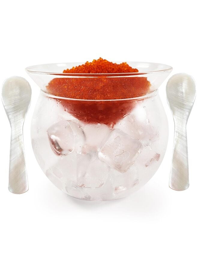 طقم تقديم الكافيار، طبق كافيار زجاجي مع ملاعق صدفية، مبرد لتقديم الطعام مع حامل ثلج للروبيان والآيس كريم والمارتيني والكوكتيلات، طبق تقديم آمن للاستخدام في غسالة الأطباق - Image 1