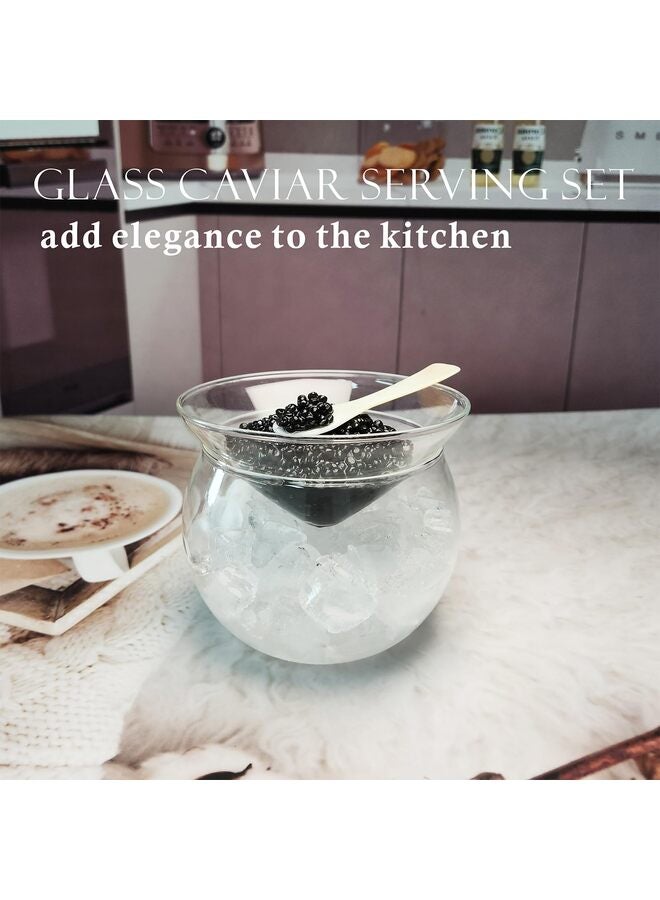 طقم تقديم الكافيار، طبق كافيار زجاجي مع ملاعق صدفية، مبرد لتقديم الطعام مع حامل ثلج للروبيان والآيس كريم والمارتيني والكوكتيلات، طبق تقديم آمن للاستخدام في غسالة الأطباق - Image 3