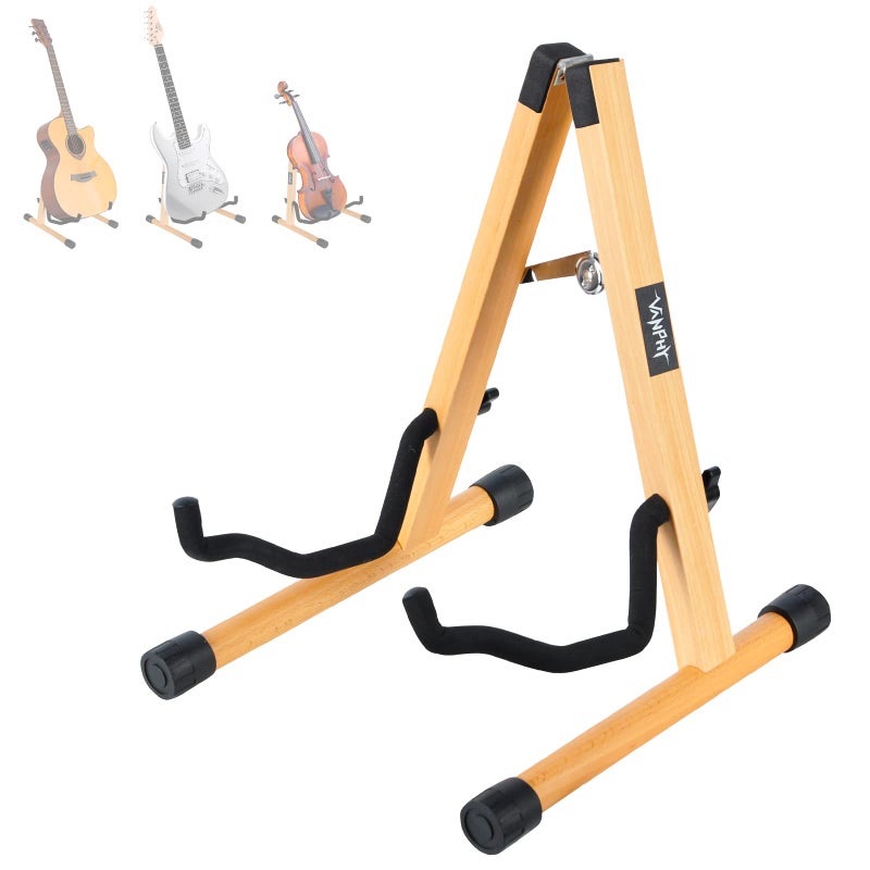 VANPHY VANPHY Wood Guitar Stand A Frame Folding Guitar Holder Acoustic Guitar Stand with Padded Foam Adjustable and Stand Floor Guitar Display Stand For Guitar Bass Ukulele Banjo Mandolin