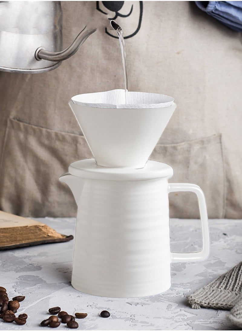 MIXDE V60 Pour Over Coffee Maker Coffee Server with Glass Coffee Drip Set Coffee Filter 1-2 Cup Home Filter Coffee Maker 500ML White  - Image 1