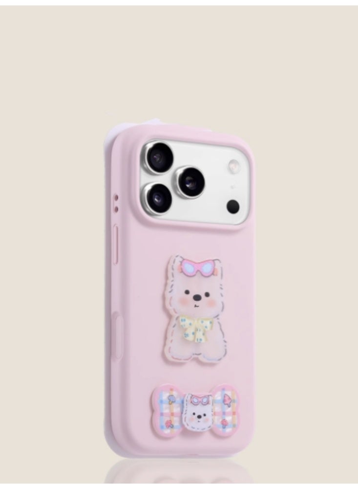 Phone Case Suitable for iPhone 17 Pro All-Inclusive Anti-Drop Silicone Shell Protective Case, Shell Pattern: Glasses Dog，Light Pink - Image 1