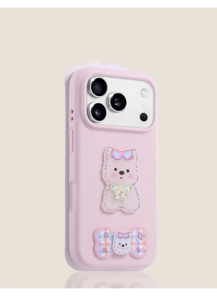 Phone Case Suitable for iPhone 17 Pro All-Inclusive Anti-Drop Silicone Shell Protective Case, Shell Pattern: Glasses Dog，Light Pink - Image 2