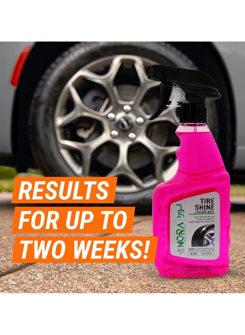 نورا بخاخ تلميع الإطارات الاحترافي من نورا، لمسة نهائية طويلة الأمد بمظهر مبلل، لمعان وحماية فائقين لإطارات السيارات والدراجات والشاحنات، 500 مل، محلول تفصيلي عالي اللمعان رقم 254 - Image 5