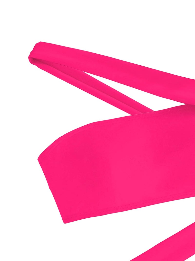 Lilosy Sexy Cutout Tube One Shoulder Swimsuit High Waist Piece Cheekly Bikini Brazilian Women Bandeau Bathing Suit Hot Pink Medium - Image 3