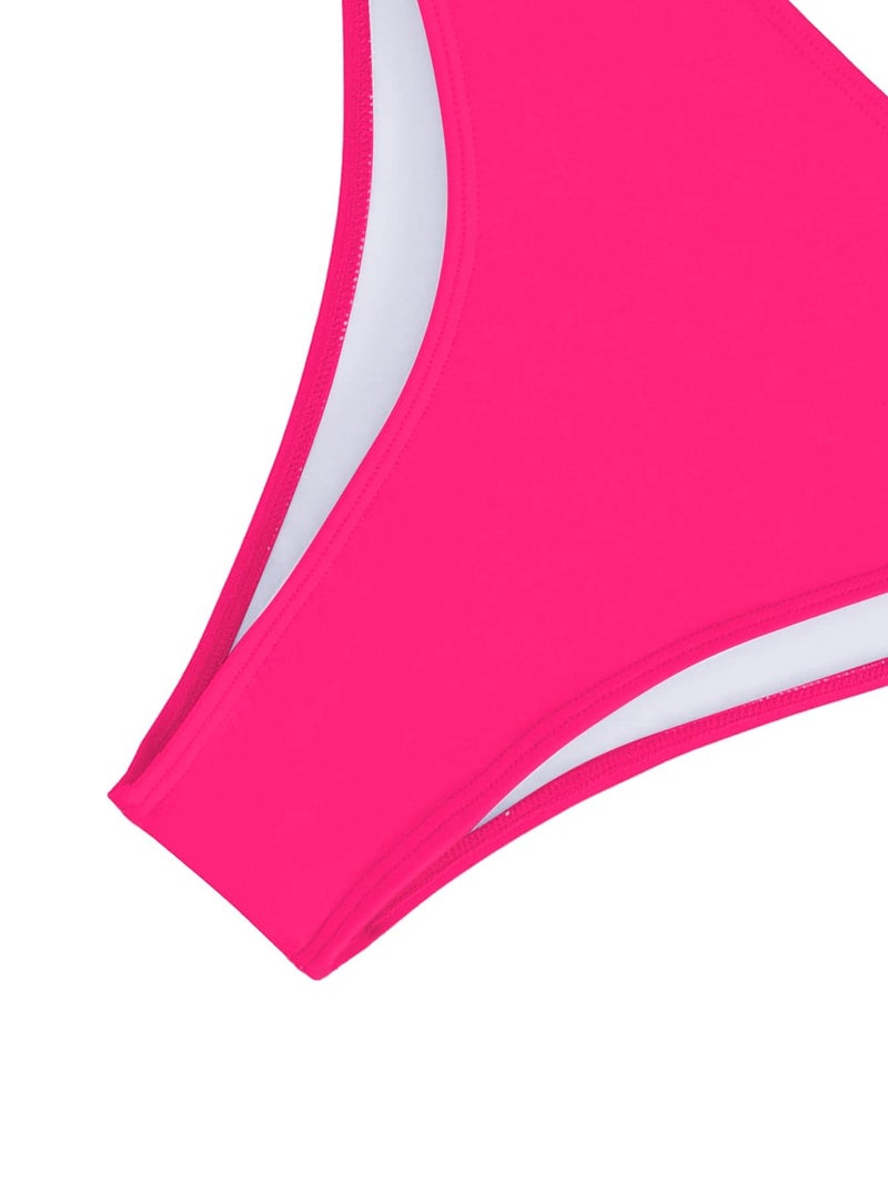 Lilosy Sexy Cutout Tube One Shoulder Swimsuit High Waist Piece Cheekly Bikini Brazilian Women Bandeau Bathing Suit Hot Pink Medium - Image 4