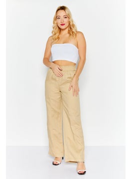 ESPRIT Women Regular Fit Solid Straight Pants, Khaki  - Image 3