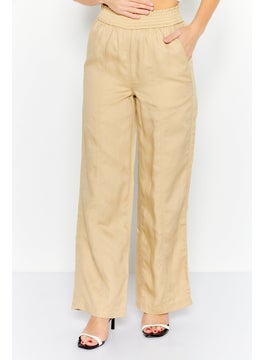 ESPRIT Women Regular Fit Solid Straight Pants, Khaki  - Image 1
