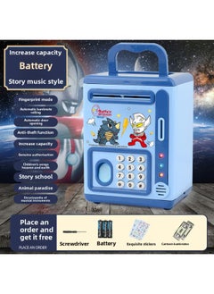 Creative Ultraman Piggy Bank Large Capacity Children Can't Break, Only Can't Get In Boy Piggy Bank Can't Break, Anti-fall-Color:Taylor Superman [fingerprint Password Lock/music] Blue-Size:Charging Version