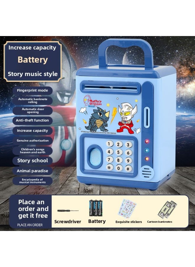 Generic - Creative Ultraman Piggy Bank Large Capacity Children Can't Break, Only Can't Get In Boy Piggy Bank Can't Break, Anti-fall-Color:Taylor Superman [fingerprint Password Lock/music] Blue-Size:Charging Version - Image 1