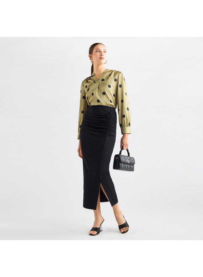 Splash FAV Ruched Detail Midi Pencil Skirt with Slit  - Image 2