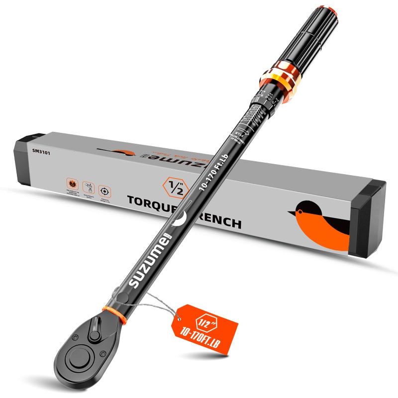 SUZUME Torque Wrench 1/2 Drive (10-170 Ft. Lb/ 14-231 N.m) Â±3% High Accuracy Torque Wrench 72 Tooth Dual-Direction Adjustable Dual-Scales Torque Wrenches for Bicycle, Moto, Car - Image 1