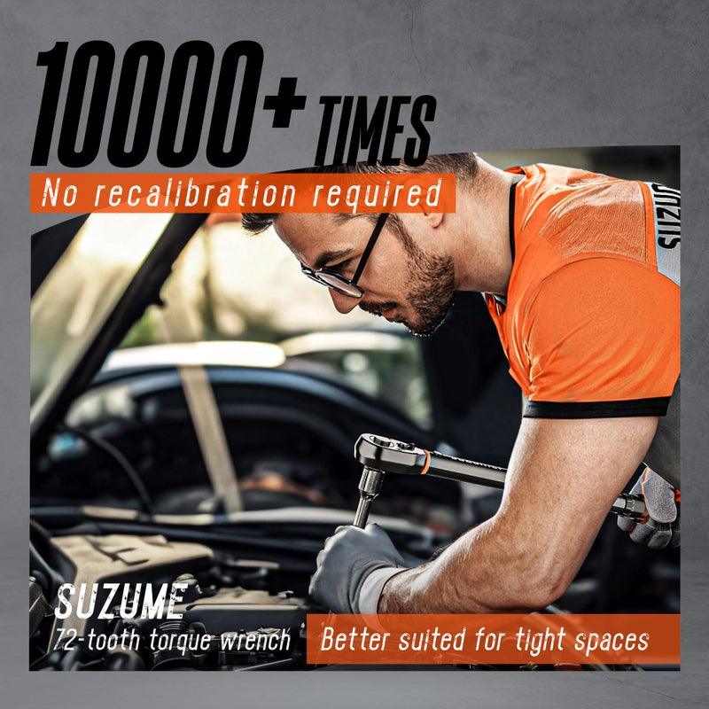 SUZUME Torque Wrench 1/2 Drive (10-170 Ft. Lb/ 14-231 N.m) Â±3% High Accuracy Torque Wrench 72 Tooth Dual-Direction Adjustable Dual-Scales Torque Wrenches for Bicycle, Moto, Car - Image 4