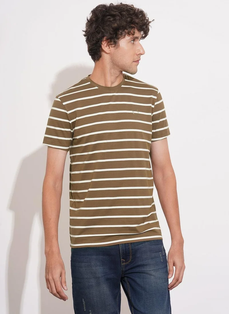 بيينغ هيومان Men Striped Round Neck Short Sleeves Regular Fit T-shirt