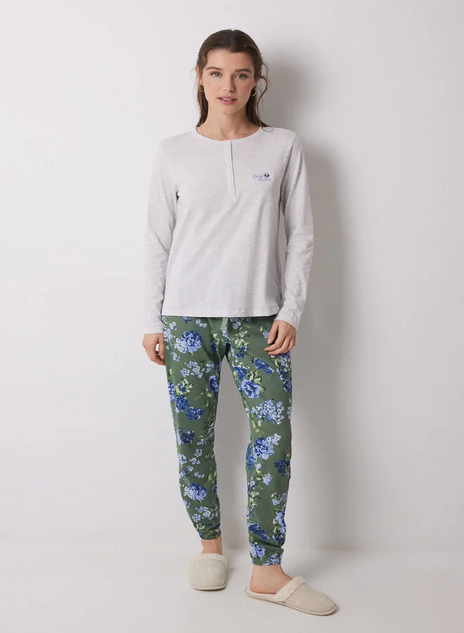 women'secret Long 100% cotton floral print pyjamas