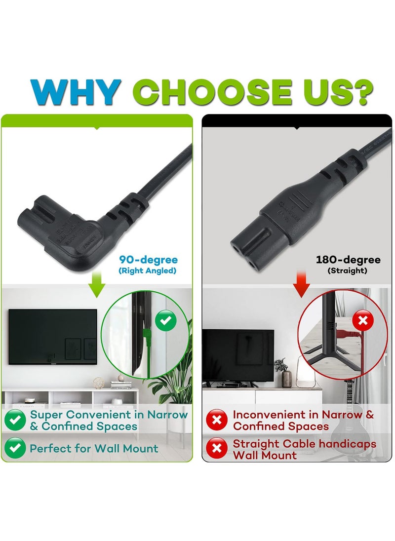 Generic 3 Pin AC Power Cable 1.5M, Right Angle IEC-C7 Connector Universal Compatibility: PS4, PS5, Samsung LG TCL Sony TV, Speaker Power Cable & xbox Power Cable, 2 Prong AC Power Cord Cable  - Image 2
