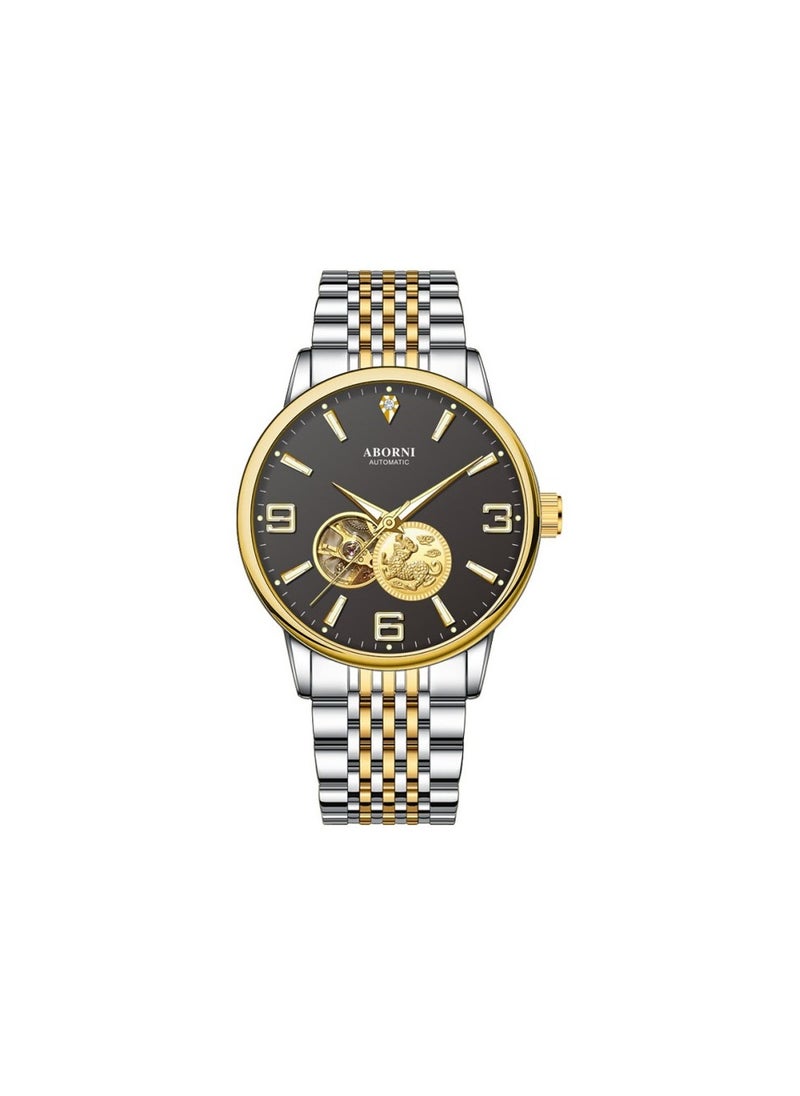xozgdovg Golden Kirin automatic mechanical watch hollow business watch fine steel waterproof men's watch/ YBN8835 Kirin-M-Gold Black Steel Strip (Mechanical) 