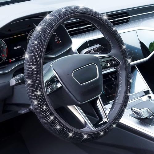 Limsas Bling Steering Wheel Cover Rhinestone Steering Wheel Cover with Crystal Diamond for Women Sparkling Car Wheel Protector Universal Fit 1415 inches Black - Image 1