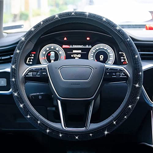 Limsas Bling Steering Wheel Cover Rhinestone Steering Wheel Cover with Crystal Diamond for Women Sparkling Car Wheel Protector Universal Fit 1415 inches Black - Image 3
