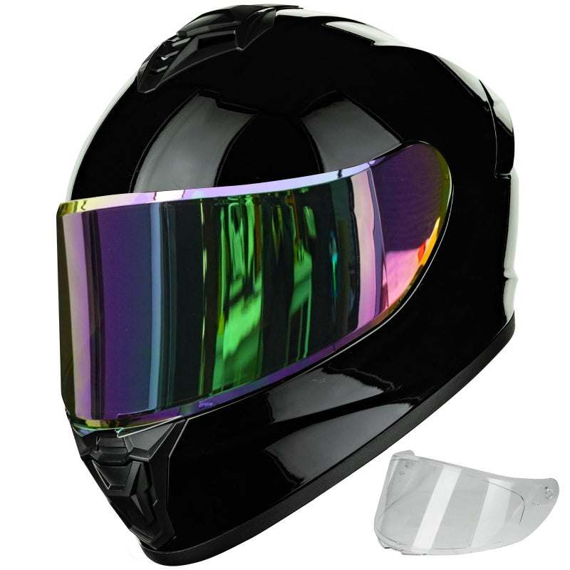 Auboa Motorcycle Helmets for Adult Men Women Full Face Lightweight Street Bike Racing DOT Helmet with Extra Clear Visor Model AUT801 Gloss Black Medium