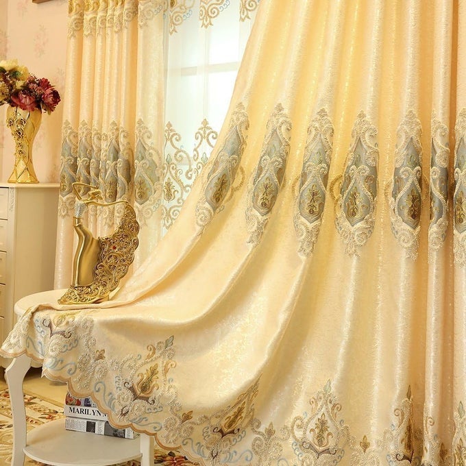 1 PAIR EUROPEAN STYLE LIVING ROOM CURTAINS ROOM DARKENING GOLD LUXURY CURTAINS CLOTH CURTAIN 2 X 52 INCHES BY 90 INCHES