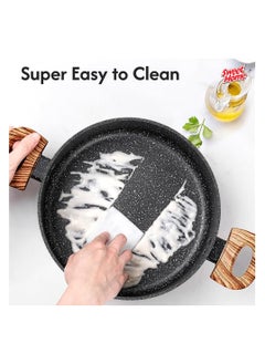 Sweet Home Sweet Home Marble Casserole (28cm) Non Stick Pan with Lid, PFOA-Free Granite Coating Cookware Sauce Pot for Cooking Compatible with All Stovetops PFOA Free (Black)  - Image 4
