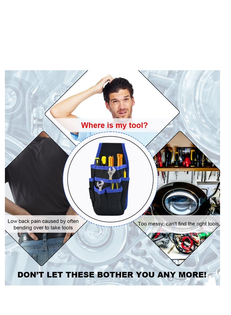 Barakah حقيبة أدوات الخصر حقيبة قماش أدوات منظم حقيبة أدوات صغيرة مع حزام نايلون قابل للتعديل لفنيي الكهرباء والنجارين والبنائين باللون الأسود - Image 4