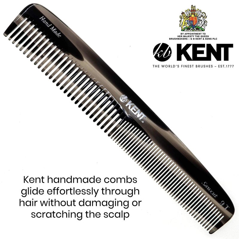 Kent 9T Black Graphite Fine Tooth and Wide Tooth Detangler Comb - Large Handmade Dressing Comb for Wet Hair and Durable Grooming, Hand Polished, Saw-Cut Made in England - Image 3