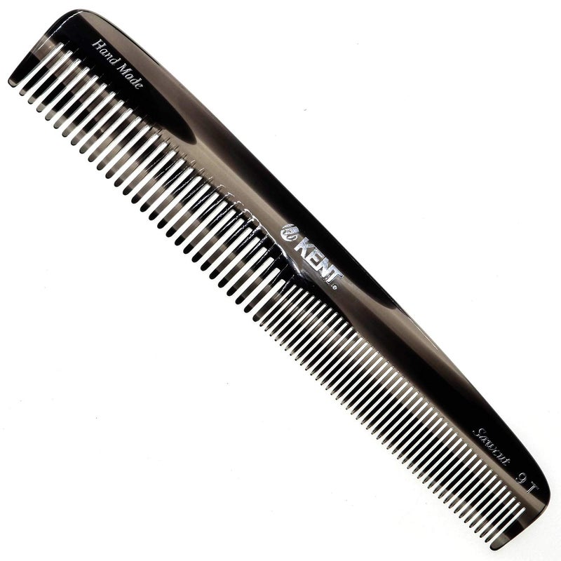 Kent 9T Black Graphite Fine Tooth and Wide Tooth Detangler Comb - Large Handmade Dressing Comb for Wet Hair and Durable Grooming, Hand Polished, Saw-Cut Made in England - Image 1