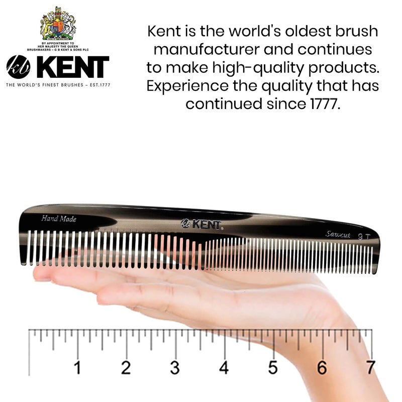 Kent 9T Black Graphite Fine Tooth and Wide Tooth Detangler Comb - Large Handmade Dressing Comb for Wet Hair and Durable Grooming, Hand Polished, Saw-Cut Made in England - Image 2