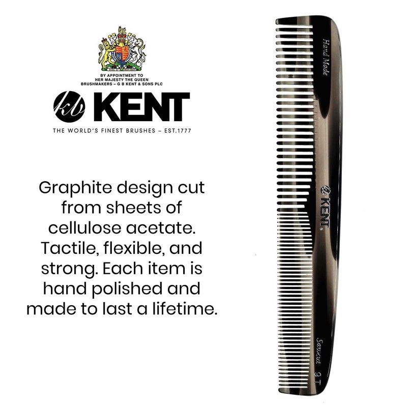 Kent 9T Black Graphite Fine Tooth and Wide Tooth Detangler Comb - Large Handmade Dressing Comb for Wet Hair and Durable Grooming, Hand Polished, Saw-Cut Made in England - Image 4