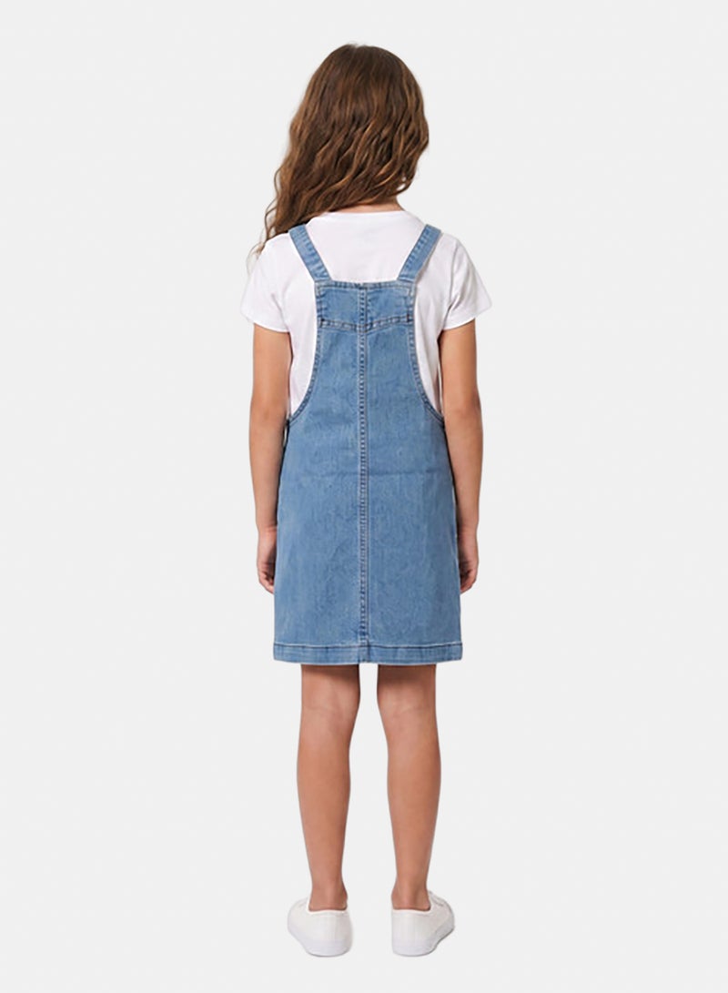 Andora Sleeveless Square Neckline Zipped Girls Denim Dress - Light Blue - Image 4