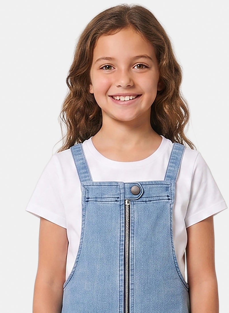 Andora Sleeveless Square Neckline Zipped Girls Denim Dress - Light Blue - Image 3