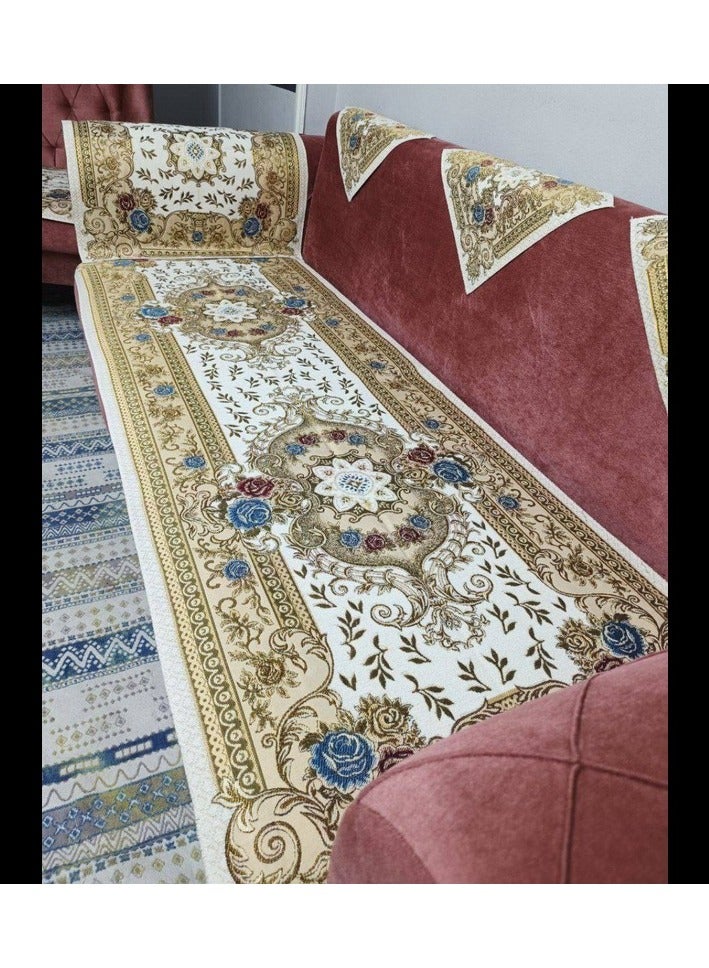 طقم بياضات انتريه شانليا بوكيهات 10 قطع  كمبه كبيره و كنبه  اصغر و2 كرسى و6 مناديل  - Image 1