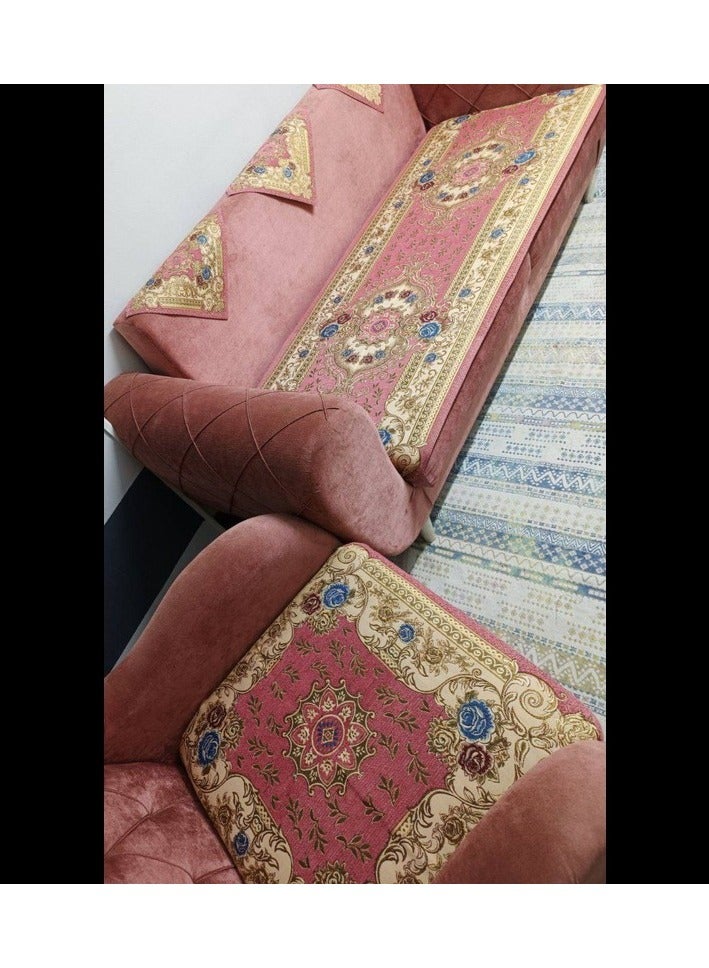 طقم بياضات انتريه شانليا بوكيهات 10 قطع  كمبه كبيره و كنبه  اصغر و2 كرسى و6 مناديل  - Image 2