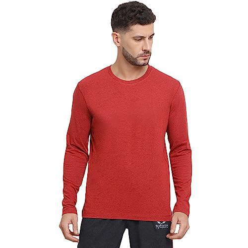 Van Heusen Athleisure Men's Solid Regular Fit T-Shirt (60078_Red Melange S) - Image 1