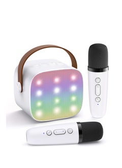 YLL Mini Karaoke Machine for Kids and Adults, Portable Bluetooth Speaker with 2 Wireless Microphones, Birthday Gift Toys for Girls Age 4 5 6 7 8 9 10 11 12 Years Old and Up Toddlers Teens (White)