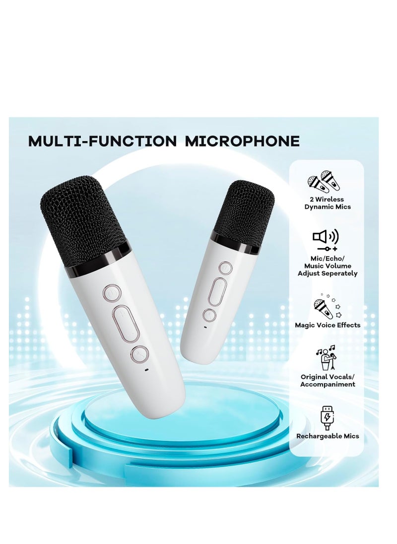 Generic - YLL Mini Karaoke Machine for Kids and Adults, Portable Bluetooth Speaker with 2 Wireless Microphones, Birthday Gift Toys for Girls Age 4 5 6 7 8 9 10 11 12 Years Old and Up Toddlers Teens (White) - Image 1
